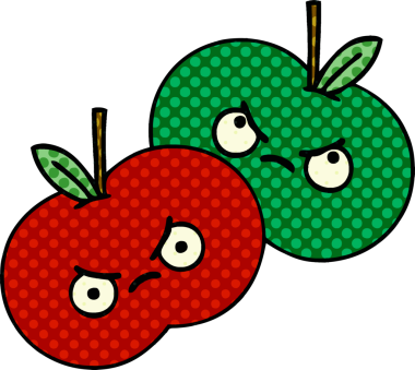 Bir insan tarafından çizilmiş sulu bir elmanın karikatürü.