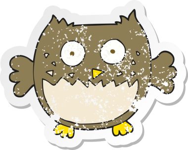 Bir insan tarafından çizilmiş bir baykuşun gerilmiş çıkartması.