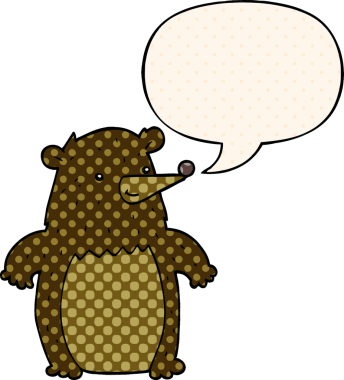 Bir insan tarafından çizilmiş çizgi roman tarzında konuşma balonu olan çizgi film ayısı.