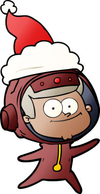 Mutlu astronot el çizimi Noel Baba şapkası giyen bir insan tarafından çizilmiş.