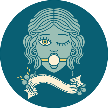 Bir insan tarafından çizilmiş top şakası takan göz kırpan bir kadın yüzü simgesi