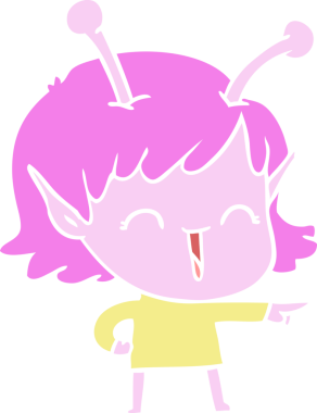 Bir insan tarafından çizilmiş düz renkli uzaylı kız çizgi filmi.