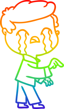 Gökkuşağı gradyan çizimi bir insan tarafından çizilmiş ağlayan bir karikatür adamı çiziyor.