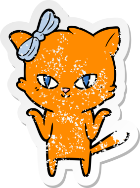 Bir insan tarafından çizilmiş şirin bir çizgi film kedisinin sıkıntılı çıkartması.