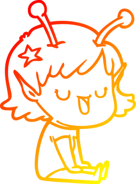 Bir insan tarafından çizilmiş mutlu bir uzaylı kız çizgi filminin çizimi.