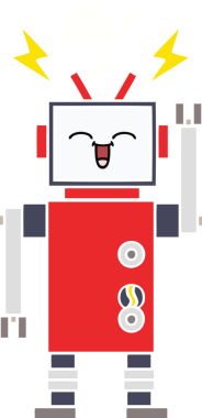 Bir insan tarafından çizilmiş düz renkli bir robot karikatürü