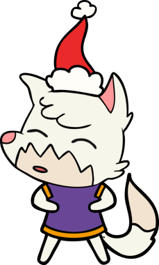 Bir insan tarafından çizilmiş Noel Baba şapkası giymiş bir tilkinin el çizimi.