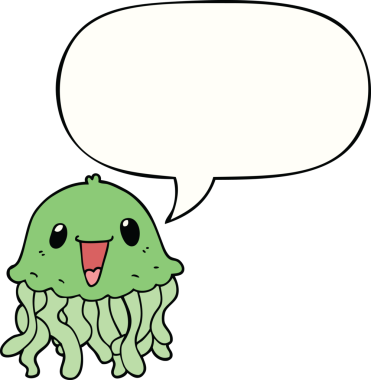 bir insan tarafından çizilmiş konuşma baloncuklu denizanası çizgi filmi.