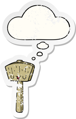 Düşünce baloncuğu olan çizgi film sopası insan tarafından çizilmiş yıpranmış bir çıkartma gibi.