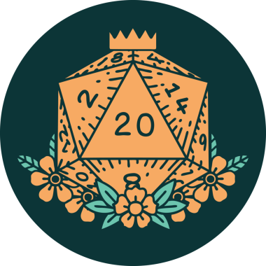 Doğal 20 D20 zarının bir insan tarafından çizilmiş ikonu.