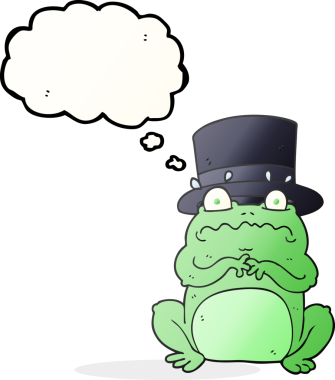 Serbest çizim düşünce balonu çizgi filmi zengin bir kurbağa bir insan tarafından çizildi.