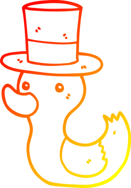 Bir insan tarafından çizilmiş silindir şapkalı bir ördeğin sıcak çizgi çizimi