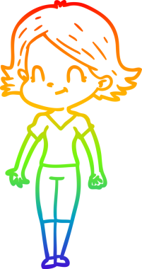 Gökkuşağı gradyan çizimi. Bir insan tarafından çizilmiş karikatür dostu bir kız.