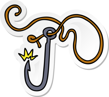 Bir insan tarafından çizilmiş keskin bir olta iğnesinin el çizimi karikatürü.