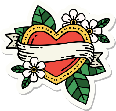 Bir insan tarafından çizilmiş geleneksel bir kalp ve bayrak stili dövme çıkartması.