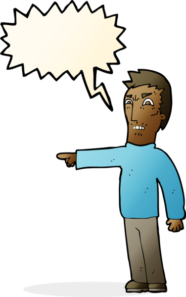 Bir insan tarafından çizilmiş konuşma baloncuğuyla işaret eden kızgın adam çizgi filmi.