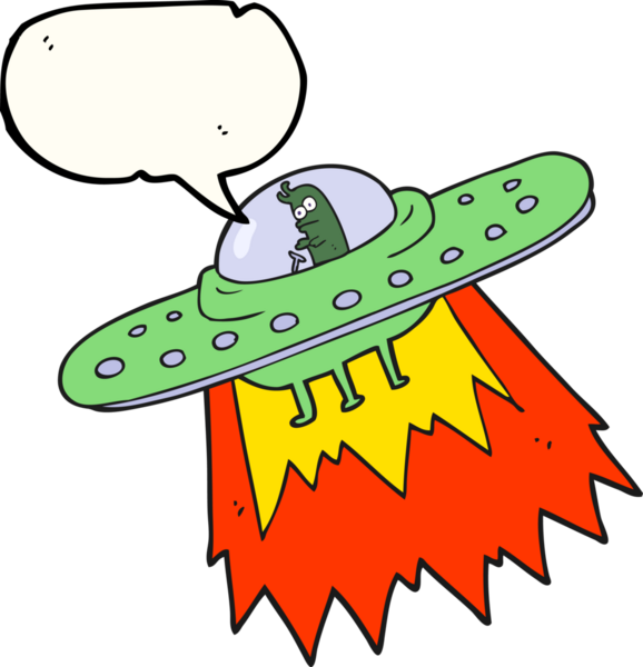 Bir insan tarafından çizilmiş serbest konuşma balonu karikatürü UFO