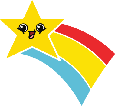 Bir insan tarafından çizilmiş gökkuşağı yıldızının düz renkli retro karikatürü