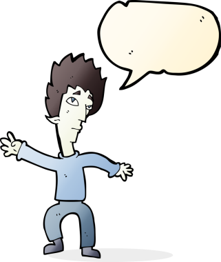 Bir insan tarafından çizilmiş konuşma balonu olan bir vampir adam.