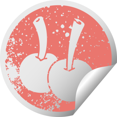 Sıkıntılı dairesel soyma etiketi bir insan tarafından çizilmiş tuhaf kirazlar.