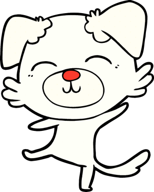 Bir insan tarafından çizilmiş mutlu bir dans yapan çizgi film köpeği.