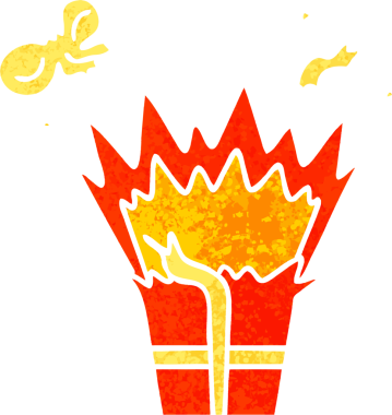 Bir insan tarafından çizilmiş patlayıcı bir hediyenin tuhaf bir karikatürü.