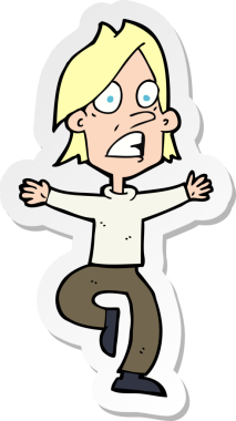 Bir insan tarafından çizilmiş panikleyen bir karikatür çıkartması.