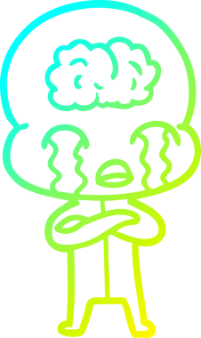 Bir çizgi filmin soğuk gradyan çizimi. Bir insan tarafından çizilmiş ağlayan büyük beyin uzaylısı.