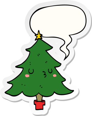Bir insan tarafından çizilmiş konuşma kabarcığı etiketli şirin bir çizgi film Noel ağacı.