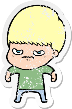 Bir insan tarafından çizilmiş kızgın bir çizgi film çocuğunun sıkıntılı çıkartması.