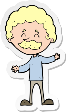 Bir insan tarafından çizilmiş bıyıklı mutlu bir adamın çıkartması.