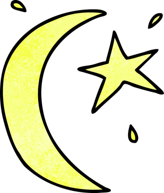 Ay 'ın el yapımı karikatürü ve bir insan tarafından çizilmiş bir yıldız.