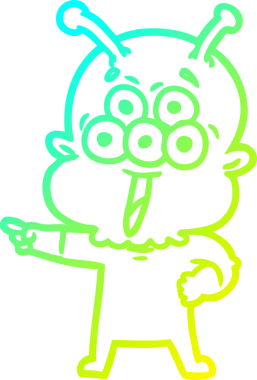 Bir insan tarafından çizilmiş mutlu çizgi film uzaylısının soğuk çizgi çizimi.