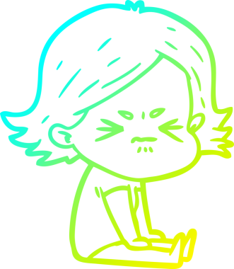 Bir insan tarafından çizilmiş kızgın bir kızın soğuk çizgi çizimi.