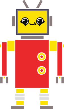 Bir insan tarafından çizilmiş düz renkli bir robot karikatürü