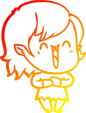 Bir insan tarafından çizilmiş sevimli, mutlu bir vampir kızın çizgi çizimi.