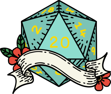 Retro Dövme Biçimi Doğal 20 D20 zar bir insan tarafından çizildi