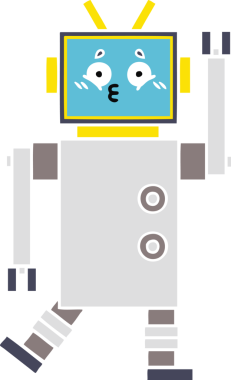 Bir insan tarafından çizilmiş düz renkli bir robot karikatürü