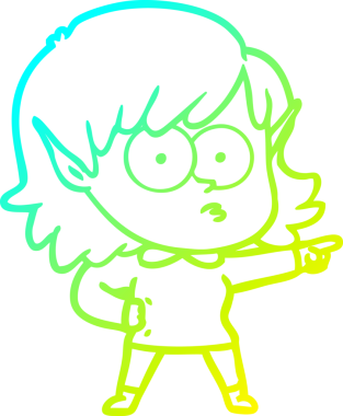 Bir insan tarafından çizilmiş, dik dik bakan bir elf kızı çizimi.