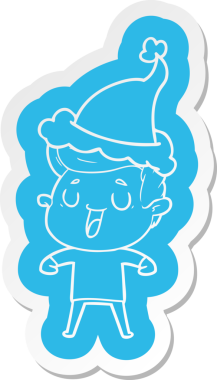 Bir insan tarafından çizilmiş Noel Baba şapkası giyen bir adamın komik çizgi film çıkartması.