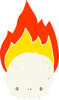 Ürkütücü düz renkli çizgi film. Bir insan tarafından çizilmiş alevli kafatası.