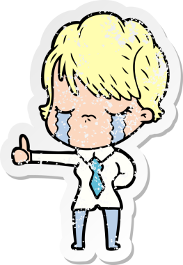 Bir insan tarafından çizilmiş ağlayan karikatürlü bir kadının sıkıntılı çıkartması.