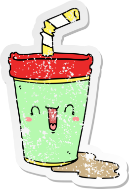 Bir insan tarafından çizilmiş tatlı bir karikatür gazozunun sıkıntılı çıkartması.