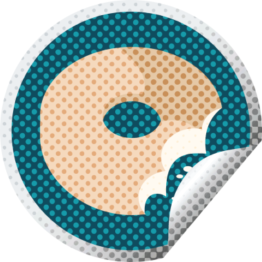 Isırılmış çörek grafik vektör çizimi bir insan tarafından çizilmiş dairesel etiket