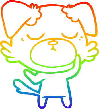 Gökkuşağı gradyan çizimi. Bir insan tarafından çizilmiş şirin bir köpek çizimi.