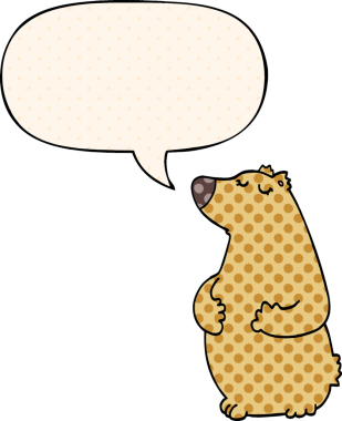 Bir insan tarafından çizilmiş çizgi roman tarzında konuşma balonu olan çizgi film ayısı.