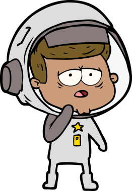 Bir insan tarafından çizilmiş yorgun astronot çizgi filmi.