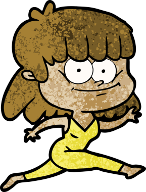 Bir insan tarafından çizilmiş gülümseyen çizgi film kızı.