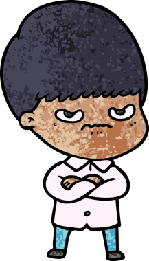 Bir insan tarafından çizilmiş sinirli çizgi film çocuğu.