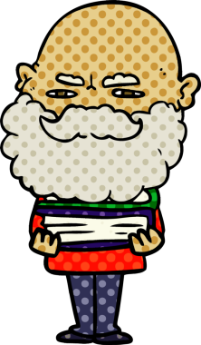 Bir insan tarafından çizilmiş sakallı bir çizgi film adamı.